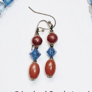 Blue Glass Antique.Bronze Hooks Hidden Meaning earrings Unique Shapes , St  445■